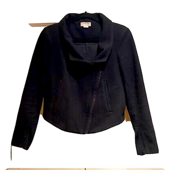 Helmut Lang Black Asymmetric Wool Women’s Coat Jacket Zip Crop Moto  Size Small - Picture 1 of 3